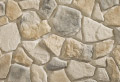 Strathmore Fieldstone veneer stone, a light tan and grey, multi-colored irregular shaped stone.