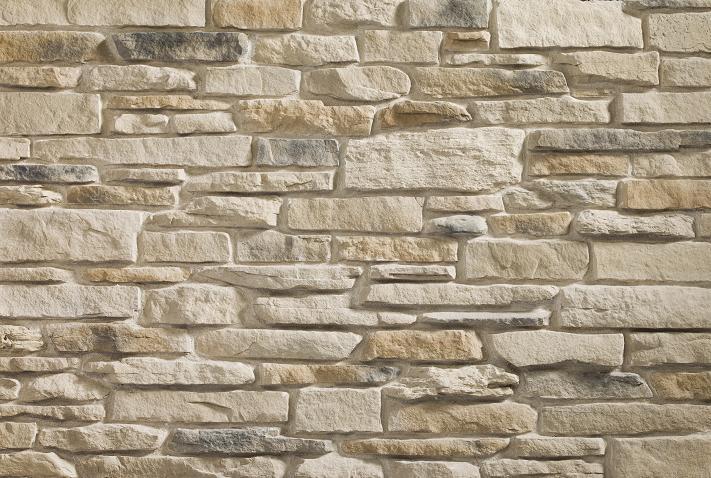 Ledgstone ProVia stone veneer is made up of a rectangular horizontal stone pattern, creating a layered look.